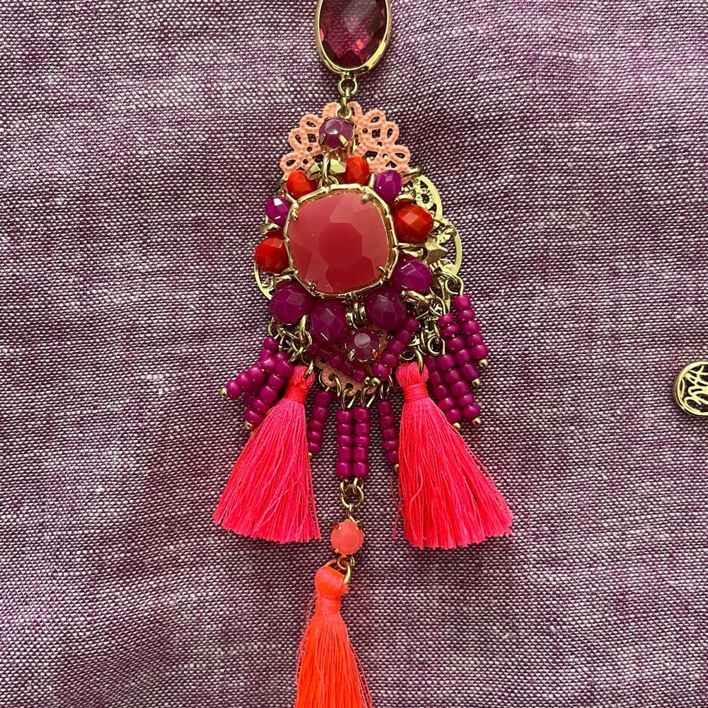 Lilly Pulitzer Elegant Pink and Gold Tassel Necklace